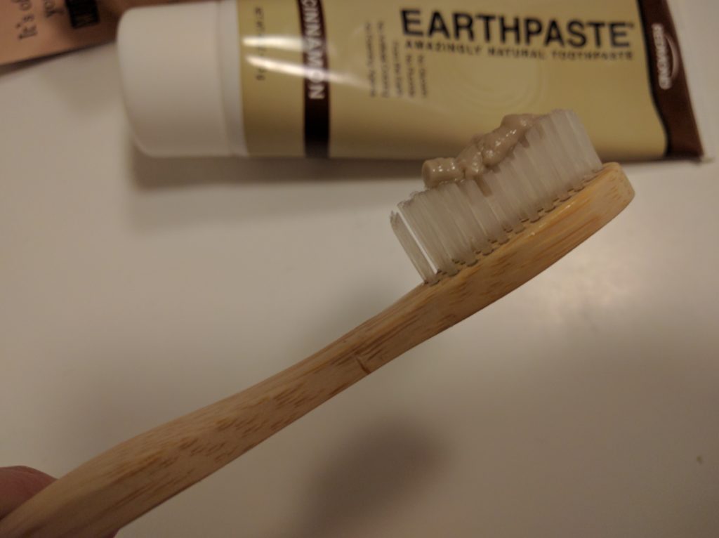 Earthpaste cinnamon toothpaste on brush